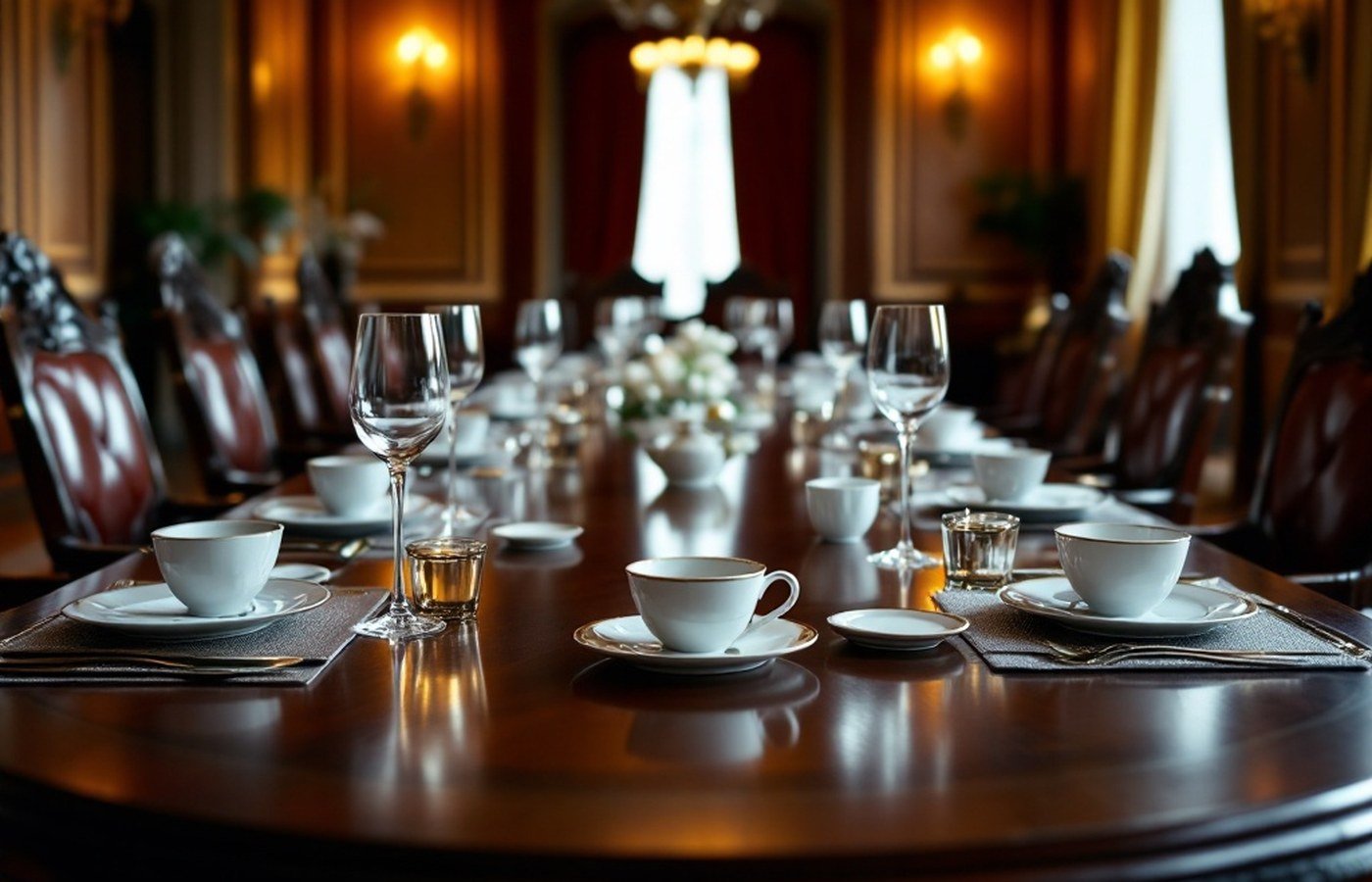 A formal dining set in a government office
