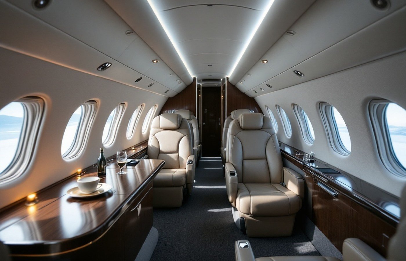The cabin of a private jet