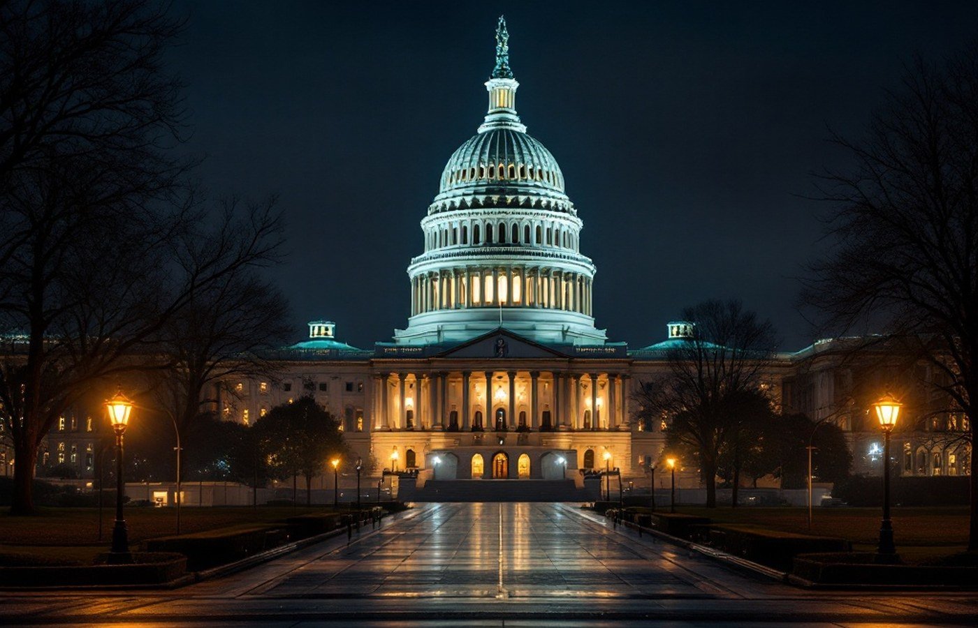 The Capitol at night, offices still lit