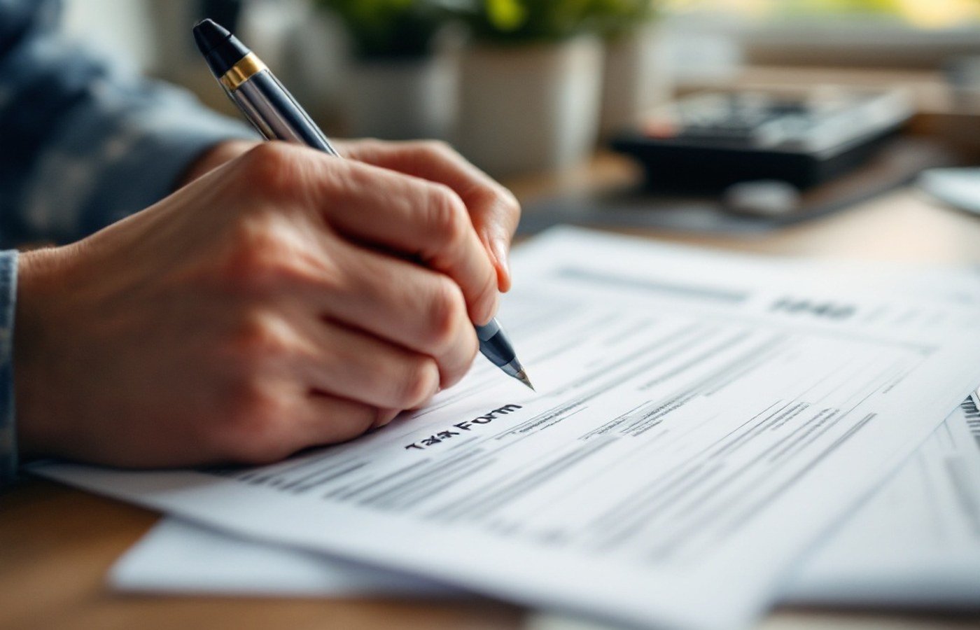 A taxpayer filling out a tax return at home